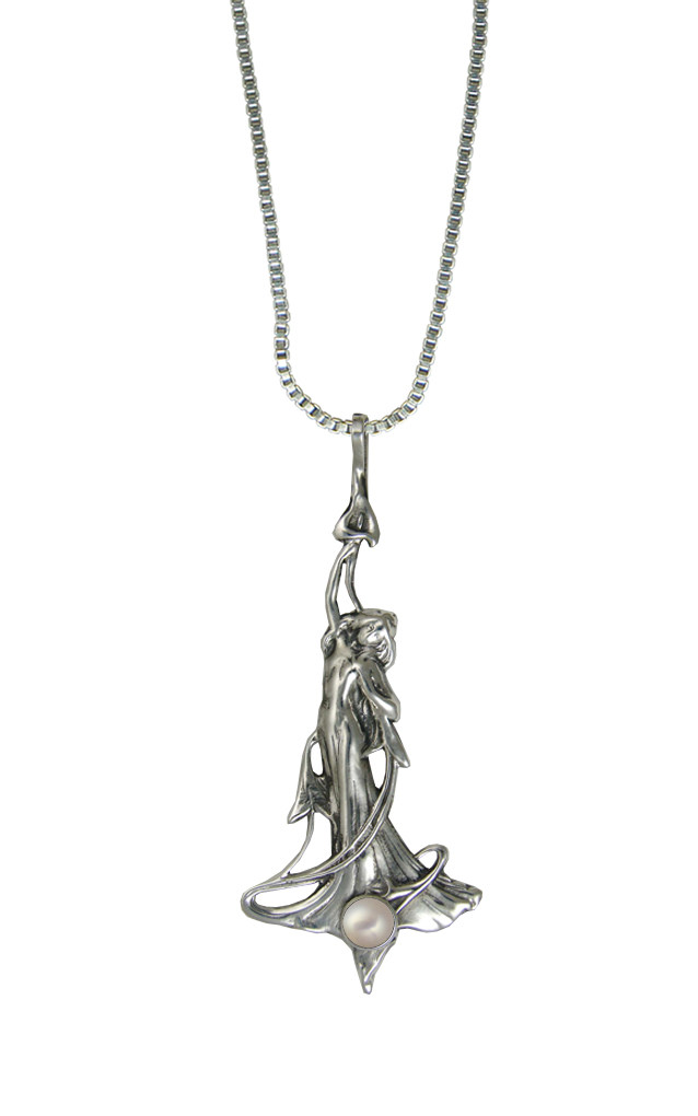 Sterling Silver Victorian Woman Maiden Pendant With Cultured Freshwater Pearl